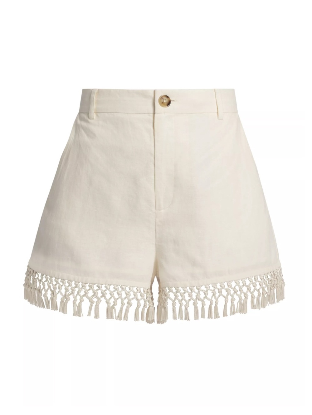 Cami NYC Cream High-Waist Shorts with Fringe Hem